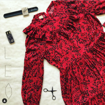 Leo babydoll dress pattern in a bright red cheetah print