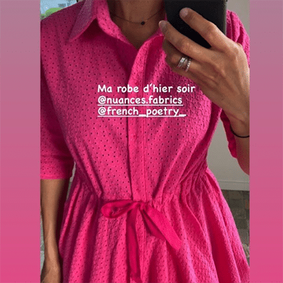 Stella shirt dress pattern in a pink broderie anglaise