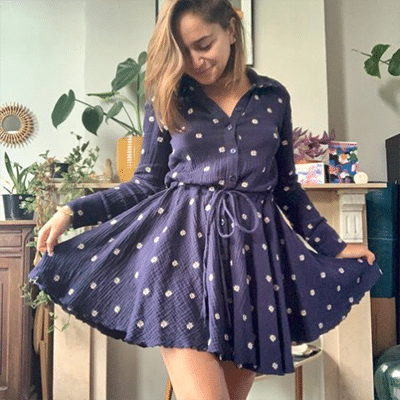 Stella shirt dress pattern in a blue double gauze