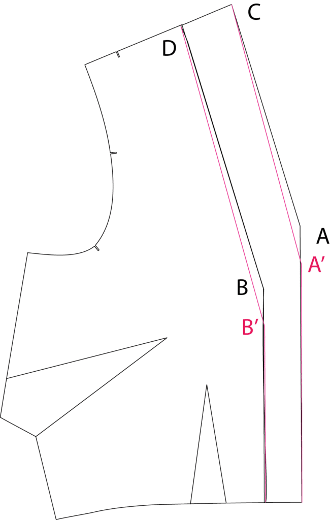 This drawing explains how to adjust the Aquarius dress neckline.